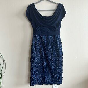 Alex Evenings Draped Off Shoulder Floral Appliqué Evening Dress Size 6